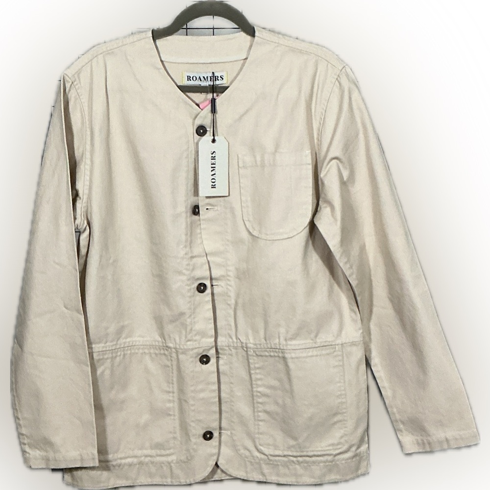 Roamers Cream Lightweight Utility Jacket Button Front Pocket Shirt Jacket Medium
